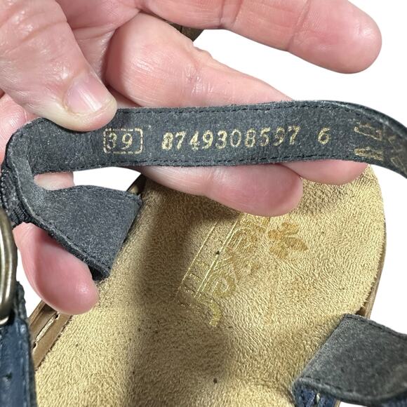 Rieker Women’s Size 39 US sz 8 Floral Toe Sandals Blue Leather Slip-On Comfort - Picture 7 of 11